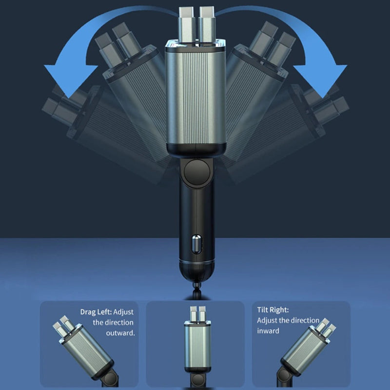 Chargeur téléphone pour voiture 4 en 1 rétractable et rapide